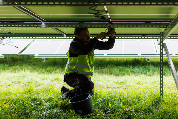 Photovoltaikanlage auf einer Freifläche und auf der Überdachung eines Parkplatzes, Schwan Cosmetics, Heroldsberg bei